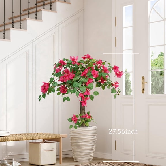 OLIVIVI Faux Bougainvillea Flowers Tree 3FT Tall Artificial Pink Flowers Plant for Home Office Decor Indoor Outdoor Fake Lifelike Potted Tree with Wood Branches 1 pack