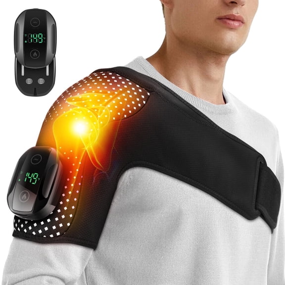 Cordless Shoulder Heating Pad, Heated Shoulder Wrap with Vibration, 6 Heat & 3 Vibration Settings, 5000mAh Battery, Universal for Left and Right Shoulders, Magnetic Controller for Easy Operation