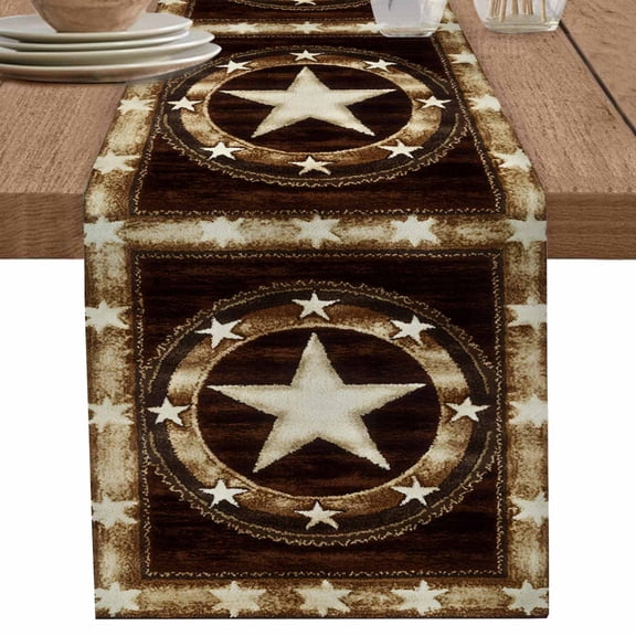nqOlkjepod Brown Texas Star Western Table Runner 36 Inches Long Farmhouse Dress Scarves, Country Retro Wooden Dining Tablerunner for Coffee Table/Kitchen Island/Party Décor, Small 13" x 36"
