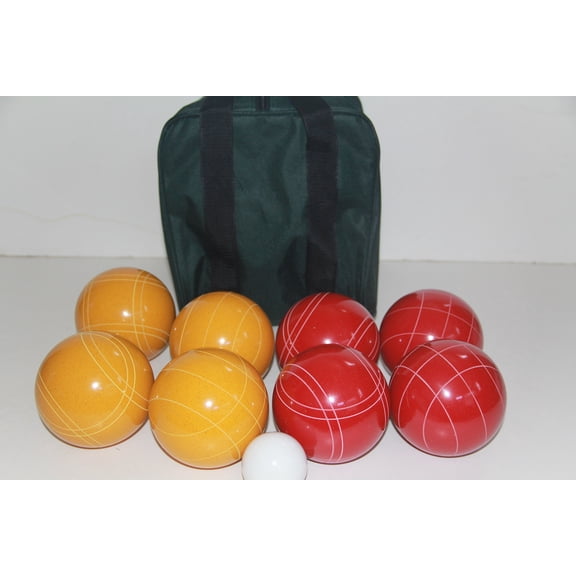 Italian/American Made, 110mm EPCO Bocce Set - Rustic Yellow/Orange Balls and Green/Black Bag