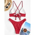 thumbnail image 4 of ZAFUL Women Swimsuit Cinched Ribbed Lace Up Brazilian Bikini Swimwear Red L, 4 of 6