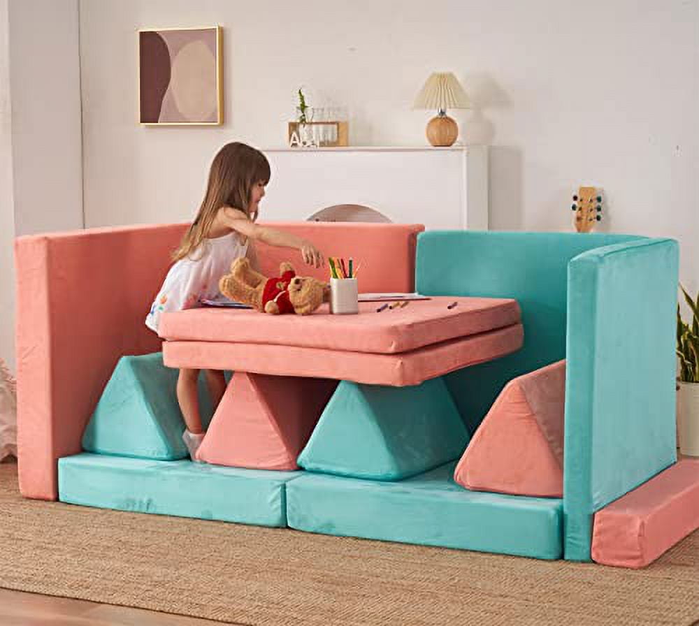 jela Kids Couch Extended Size 8PCS for Family, Floor Sofa Couch Modular  Funiture for Kids Adults, Playhouse Play Set for Toddlers Babies, Modular  Foam