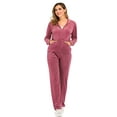 thumbnail image 6 of Women's Two Pieces Soft Velour Hoodie and Velour Pants Everyday Tracksuit Set Casual Joggers Activewear Red/Purple, 6 of 7