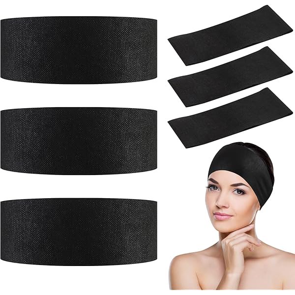 wonima44 128 Pieces Disposable Spa Facial Headbands Stretch Non Woven Facial Headbands Soft Skin Care Hair Band with Convent Closure for Women Girls Salons Esthetician Supplies, Black Large