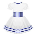 thumbnail image 2 of Zaldita Kids Girls Xmas Dancewear Short Lace Puff Sleeves Bowknot Stripes Printed Mesh Leotard Dress Blue 6, 2 of 7