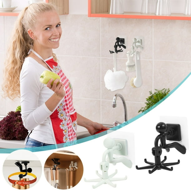 Gancho de pared giratorio de cocina de 360 grados - Estante adhesivo de 6 garras para utensilios, ollas y cepillos - sin soporte adhesivo para taladro
