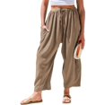 thumbnail image 1 of Pantalón ancho casual de lino para mujer TARSE, holgado, color café, talla L, 1 of 3