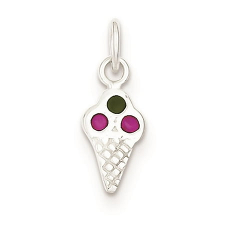 Sterling Cone - 925 Sterling Silver Enameled Ice Cream Flat back Cone 18mmx6mm