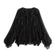 thumbnail image 3 of Women’s Tiered V Neck Blouse Oversized Loose Fit Top Cute Ruffled Long Sleeve Shirt Blouse 2025 Going Out Outfits, 3 of 8