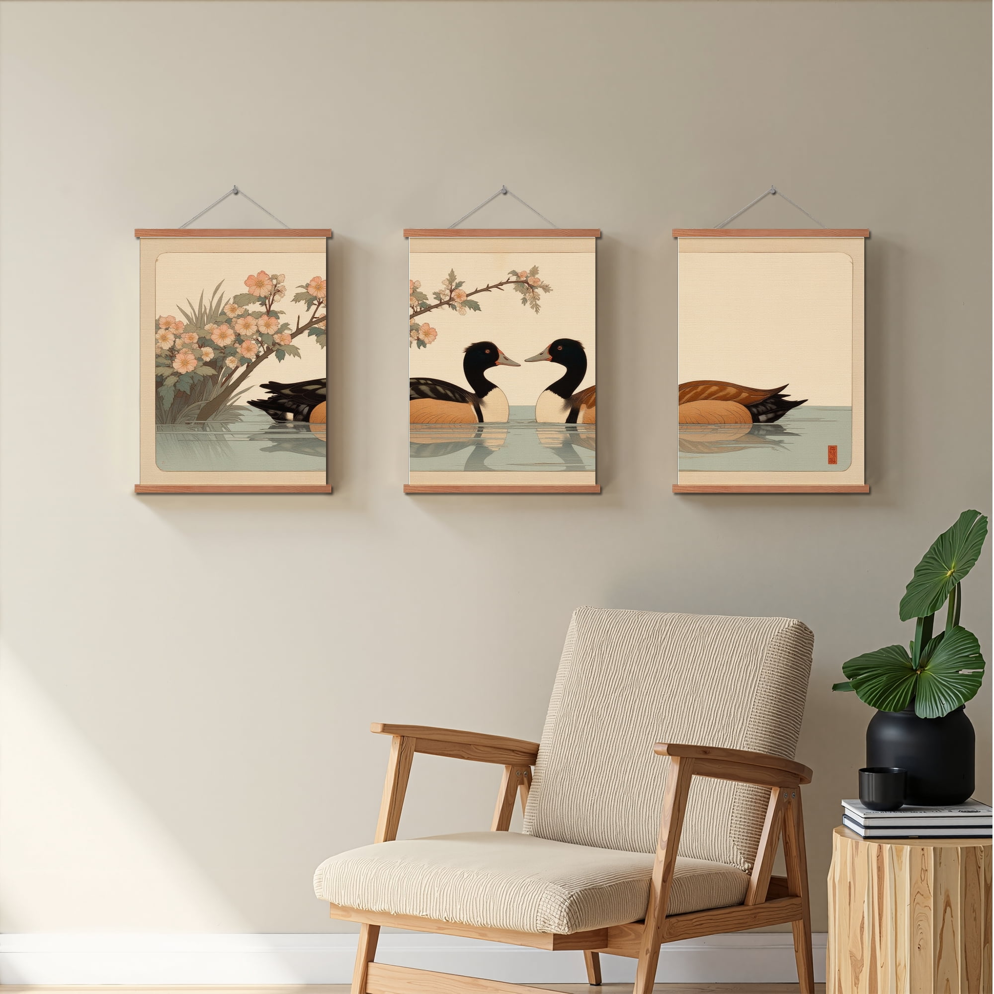 MAYEERTY Modern Abstract Wall Art Painting, Living Room Decor, Brown Hanging Rod Frame, 15.7"x11.8"