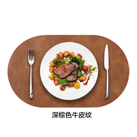 Placemats Set of 6 PVC Leather Heat Resistant Table Mats, Waterproof Wipeable Non-Slip Dark Brown Dining Placemats for Kitchen and Home Use