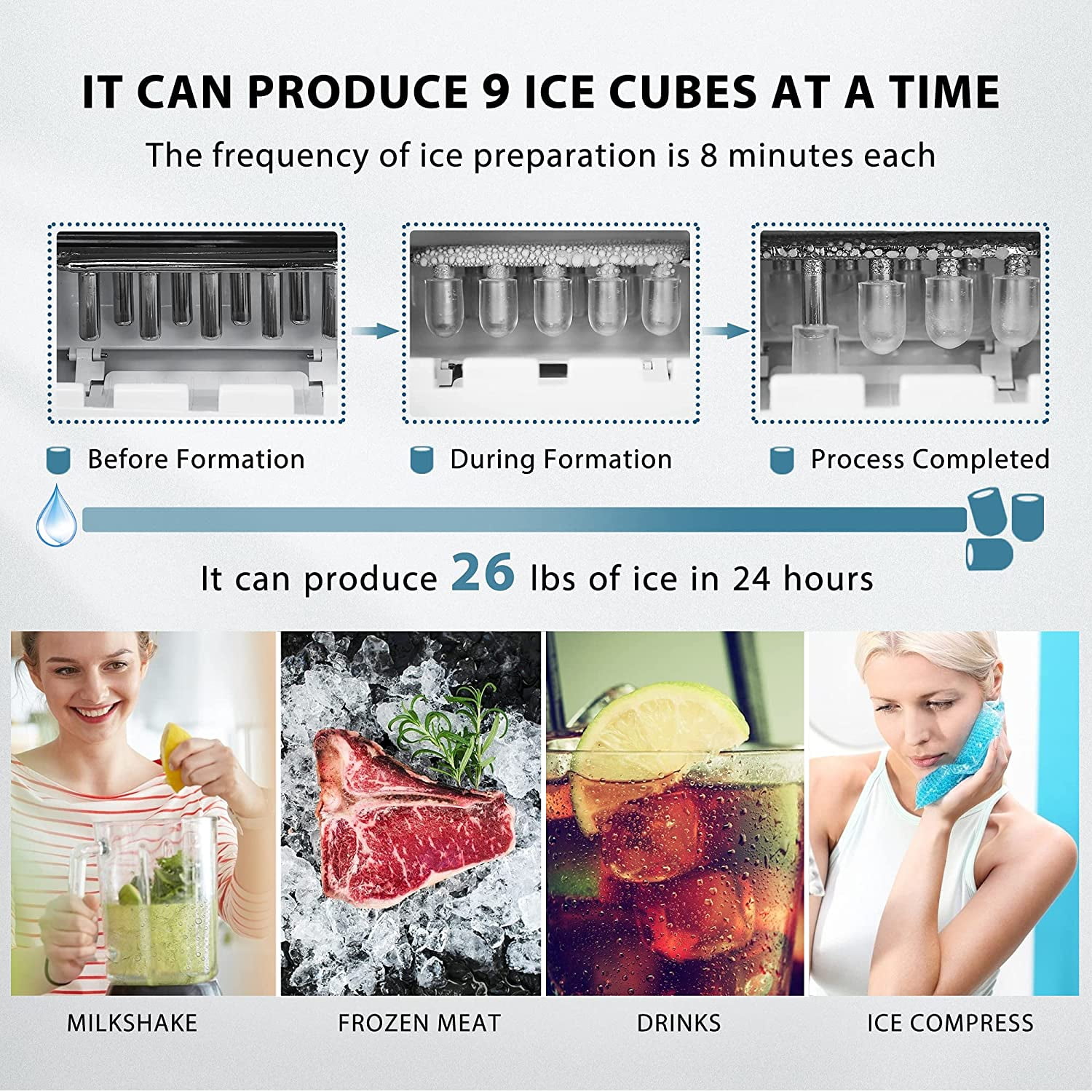 VIVOHOME Electric Portable Compact Countertop Automatic Ice Cube Maker Machine 26lbs/day Light Green with Electric Ice Crusher Shaver Snow Cone Maker Machine Silver 
