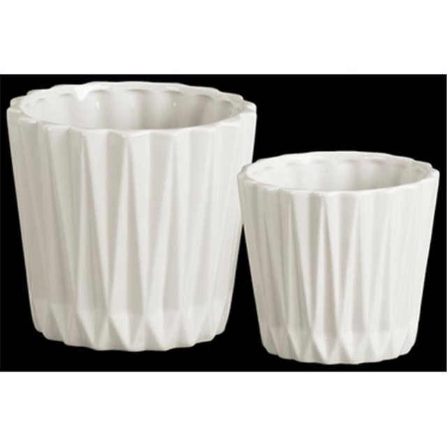 Urban Trends Collection 44221 Ceramic Round Vase with Ribbed Design Body & Tapered Bottom, White - Set of 2