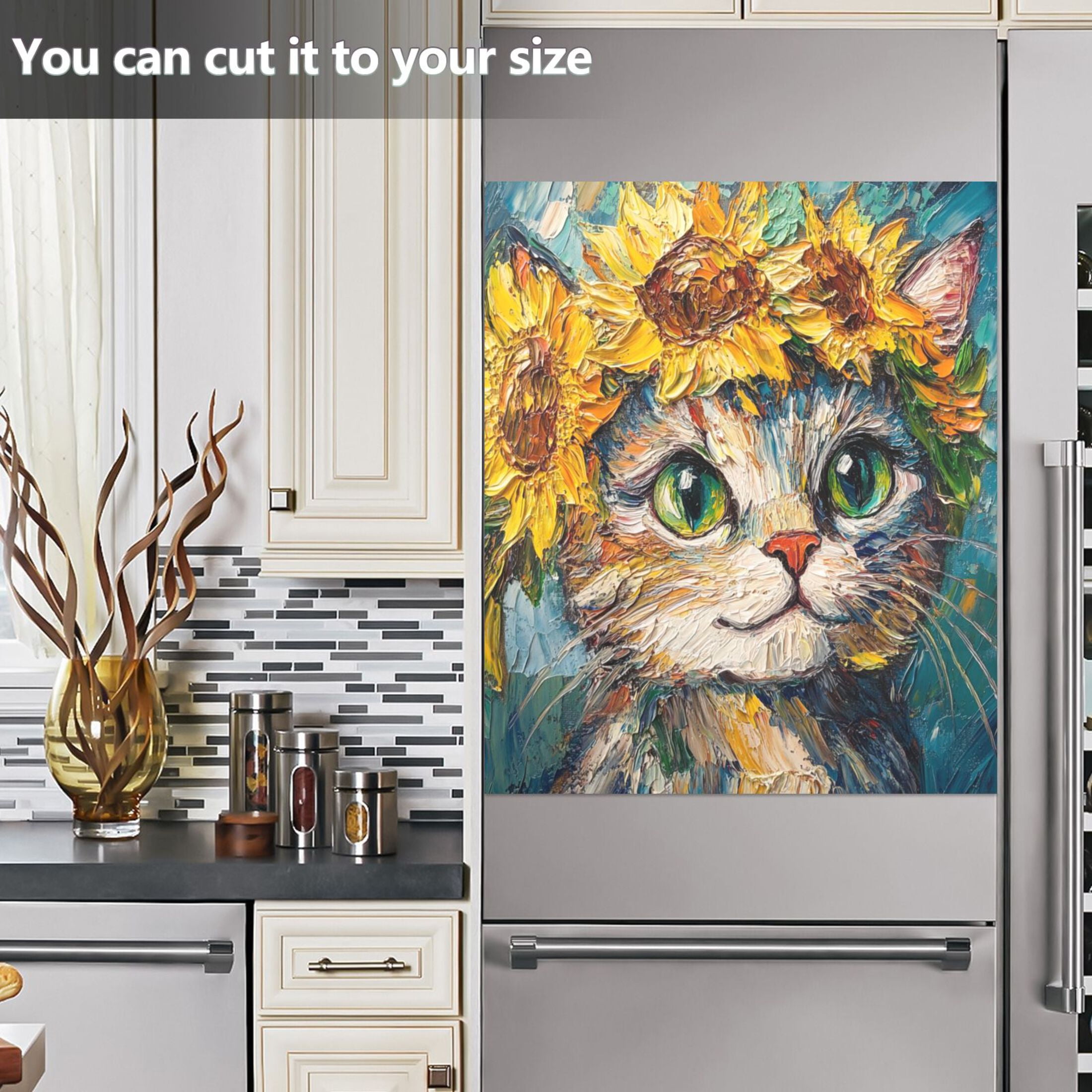 Dishwasher Magnetic Sticker 23x26 Inch Refrigerator Magnetic Sticker Washing Machine Magnetic Sticker Kitchen Panel Magnetic Sticker Home Decor Cute Sunflower Cat