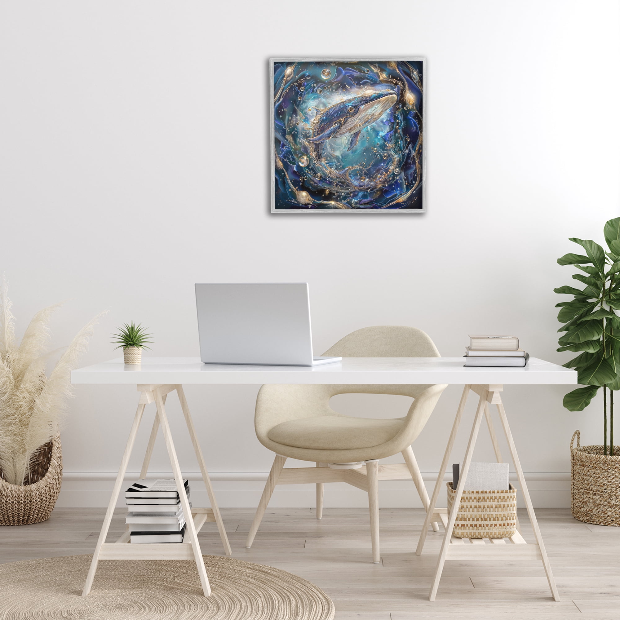 Stupell Industries Echoes Of Abyss Whale Animals & Insects Painting Gray Framed Art Print Wall Art, 24 x 24
