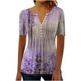 thumbnail image 2 of Patlollav Women Blouses Dressy Casual Summer Short Sleeve Shirts V Neck Button Down Tunic Tops, 2 of 6