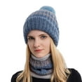 thumbnail image 1 of CNKOO 2Pcs/Set Knitted Hat Neck Warmer Parent-child Pompom Striped Stretchy Windproof Keep Warm Thickened Autumn Winter Mom Baby Beanie Scarf Kit for Outdoor, 1 of 10