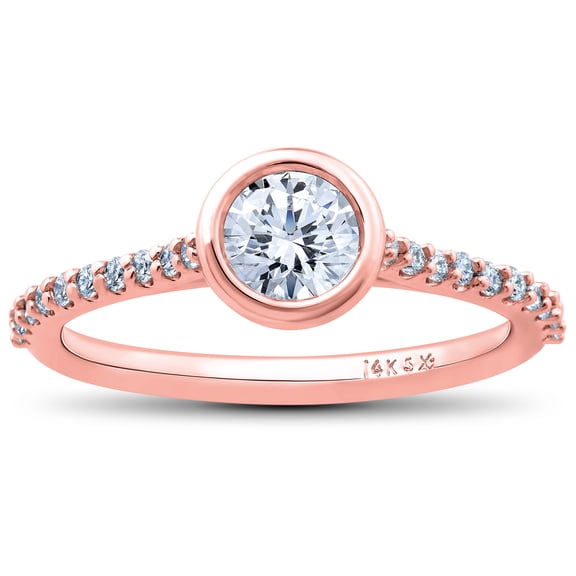 Pompeii 1ct Charlotte Diamond Engagement Ring 14k Rose Gold Lab Grown Bezel Round