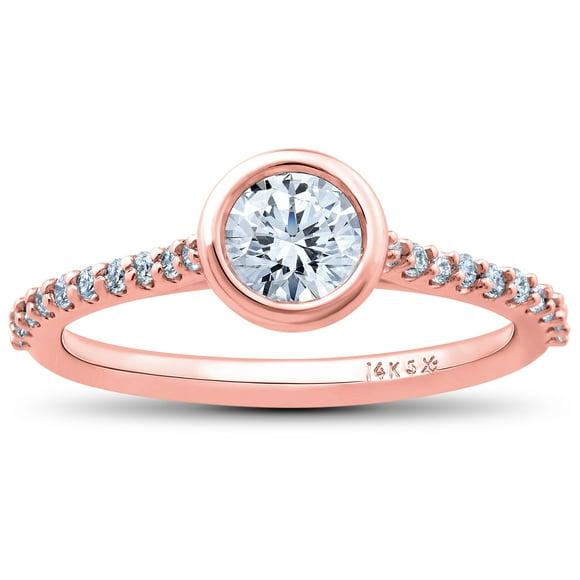 3/4ct Charlotte Diamond Engagement Ring 14k Rose Gold Lab Created Bezel Round