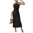 thumbnail image 2 of zaveiop Women's Crochet Backless Halter Cover up Dress Self Tied Sheer Knitted Bikini Coverups (Black, M), 2 of 7