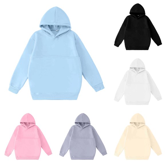 GobdXE Solid Plain Kids Long Sleeve Casual Pullover Hooded Sweatshirt with Kangaroo Pocket Rib Blue,3-4 Years