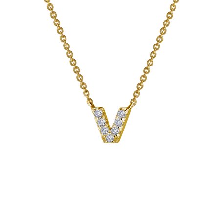 Lafonn Initials By Rhonda Faber Green Sterling Silver Gold Plated Initial V Necklaces (0.35 Cttw)