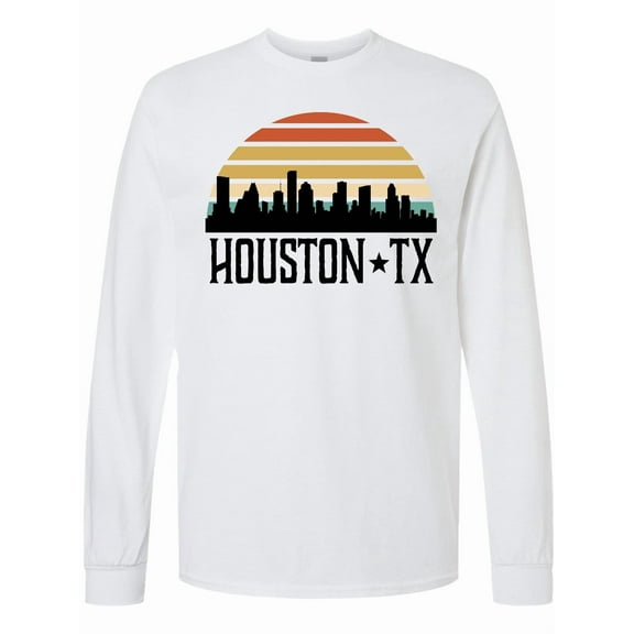Inktastic Houston Texas Skyline Retro Long Sleeve T-Shirt