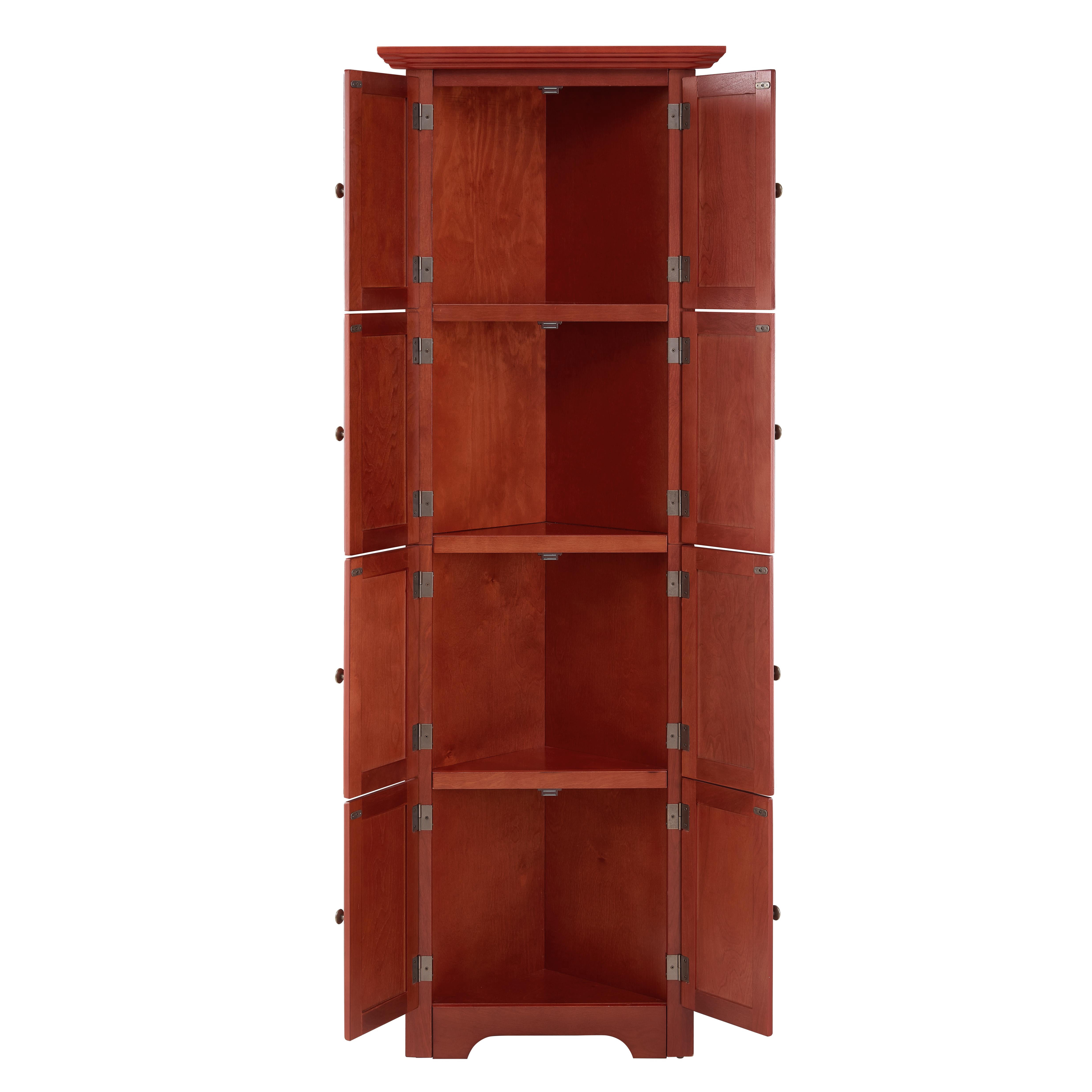 HSUNNS 4-Tier 72" Tall Corner Kitchen Pantry Storage Cabinet with 8 Doors, Freestanding Cupboard Storage Cabinet with Shelves, farmhouse bookshelf Cabinet for Kitchen, Bathroom, Living room, Cherry