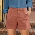 thumbnail image 2 of Women's Summer Solid Color Linen Shorts With Button Fly Elastic Waist Pockets Casual Wear & Comfortable Travel Shorts, 2 of 5