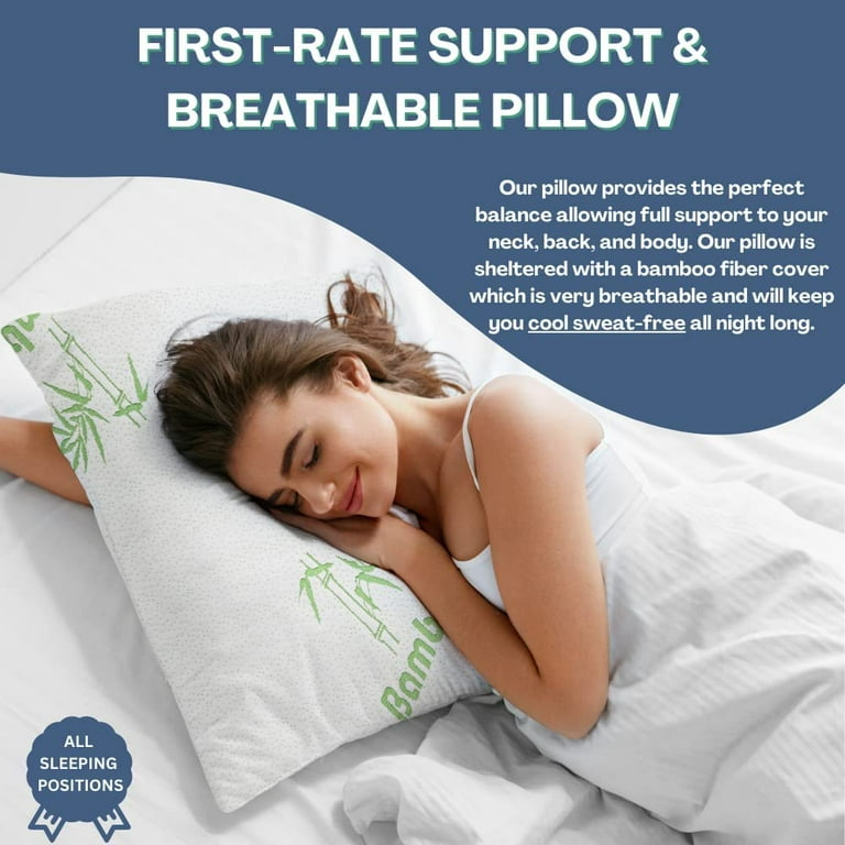 Shredded Memory Foam Pillows 2 Pack, Cooling Gel Pillows for Sleeping,  Bamboo Pillows Queen Size Set of 2, Adjustable Pillows for Side Stomach and