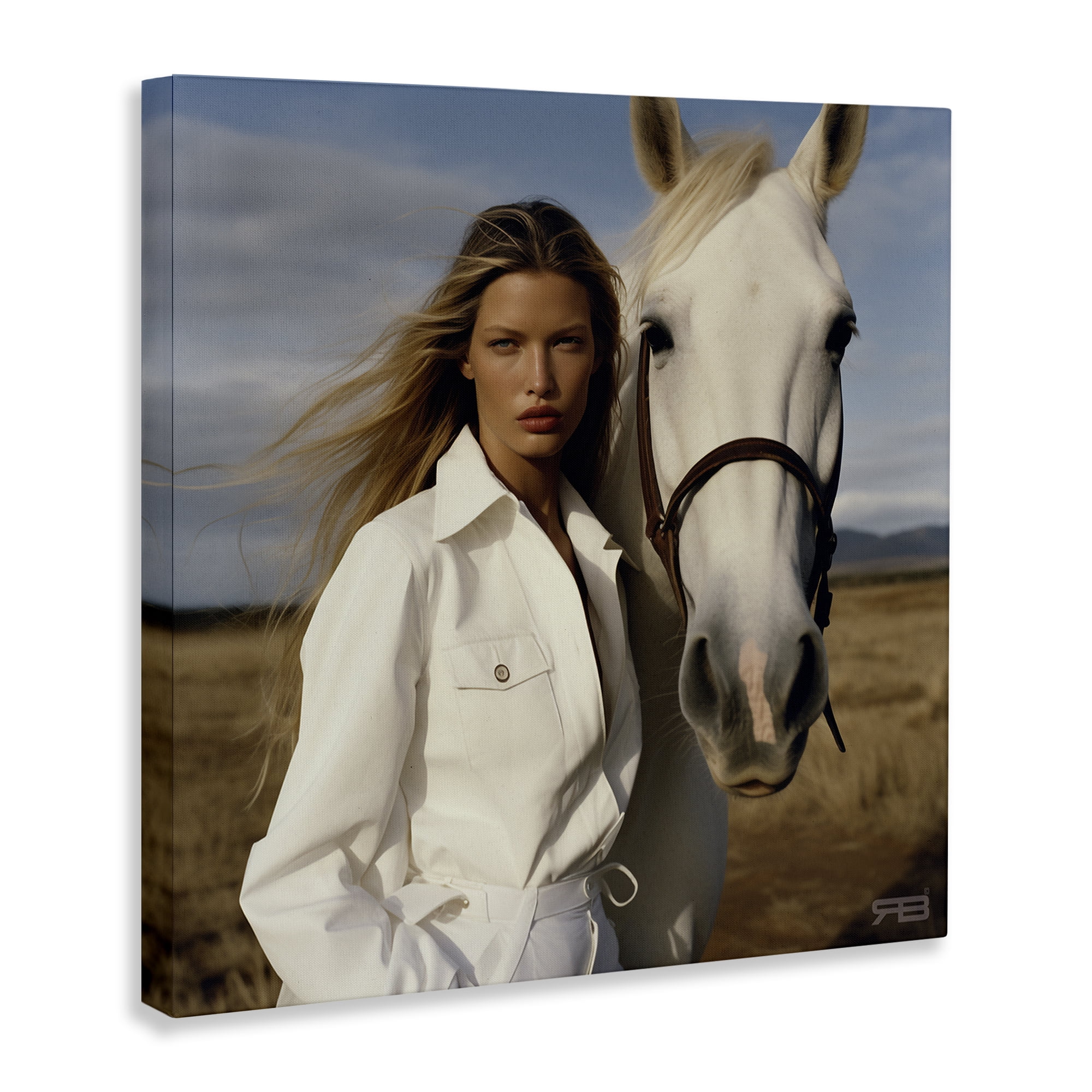 Stupell Industries Equestrian Girl & White Horse People Painting Wrapped Canvas Art Print Wall Art, 17 x 17