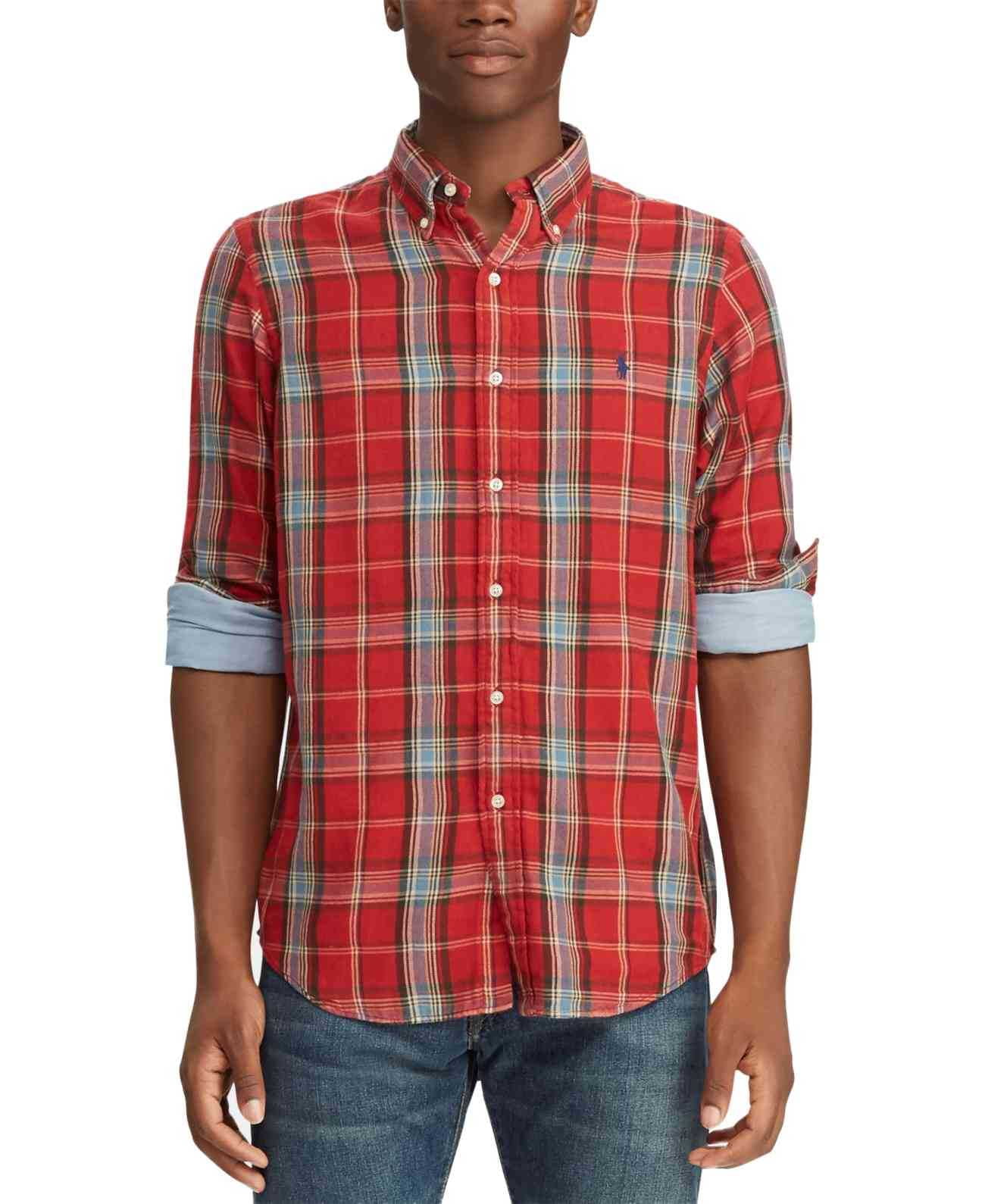 Ralph Lauren Men's Big & Tall Classic Fit Double-Faced Cotton Shirt (Plaid  Red, 2LT) 