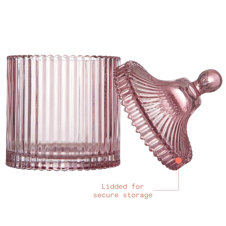 Beautiful by Drew Barrymore Rose Pink Ribbed Glass Lidded Jar photo 5