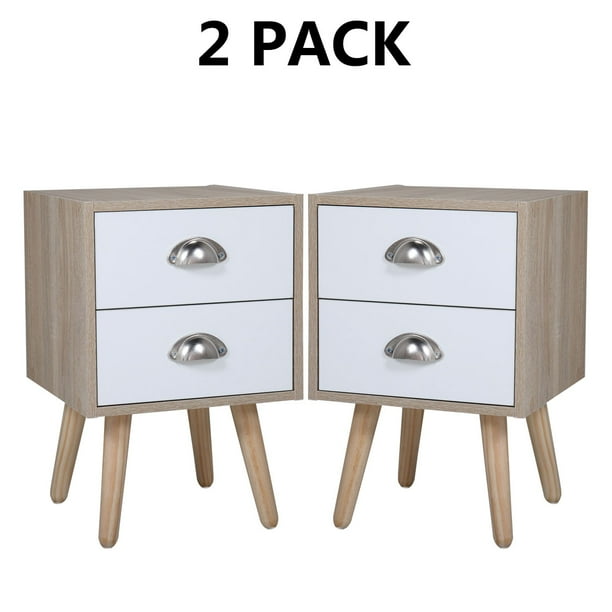 Veryke Nightstand Set Of 2 Bedside Table Side Table Nightstand Organizer Storage Cabinet Drawer Bedroom Storage Shelves And 2 Drawers Wood Color Walmart Com Walmart Com