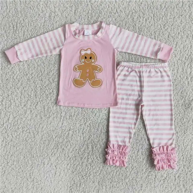 Venta al por mayor, conjunto de túnica de algodón para niña, camión de Navidad, árbol, conjunto para niños, pantalones a cuadros, ropa de dormir bordada, pijamas para niños pequeños