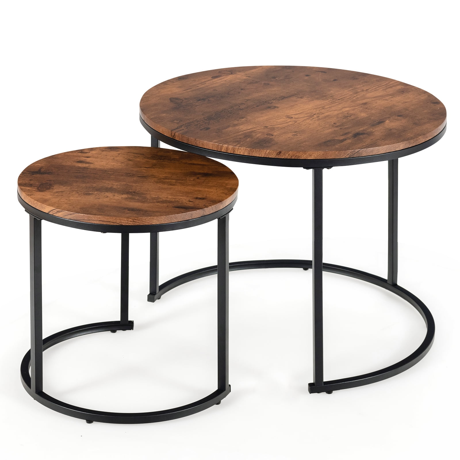 Topbuy 2PCS Stacking Metal Legs Modern Side Round Nesting Coffee Table