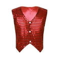 thumbnail image 3 of Yruioon Kids Costume Vest Fashion Shiny Glitter Performance Waistcoat for Hip-hop Jazz Dance Stage Red 14-15, 3 of 7