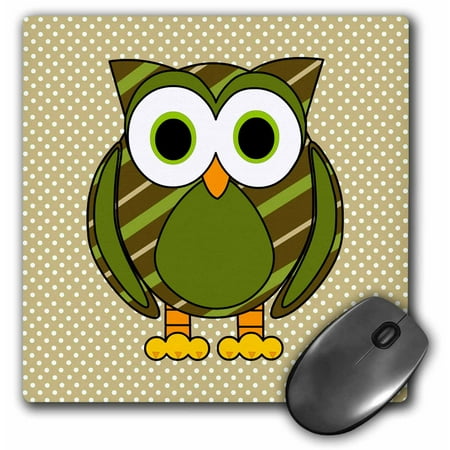 3dRose Cute Owl Green Stripes and Dots 1, Mouse Pad, 8 by 8 inches