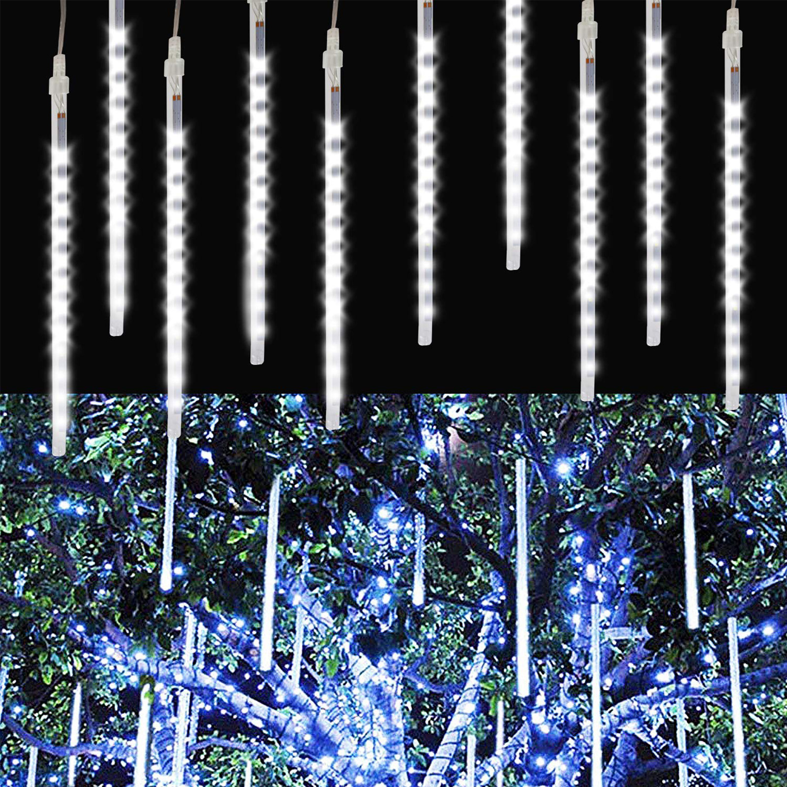 Meteor Shower Raindrop Lights 12 inches 8 Tubes Cascading Lights Snow Christmas