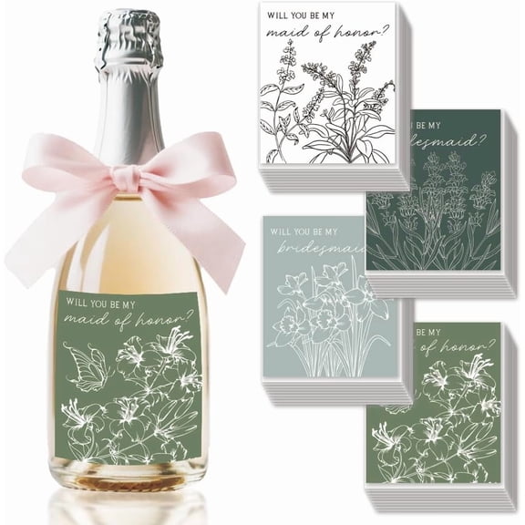 40PCS Will You Be My Bridesmaid Wine Labels Be My Maid of Honor Champagne Labels Greenery Floral Bride Wine Bottle Stickers Wedding Banquet Label Gifts for Bridal Wedding Reception DIYDIY