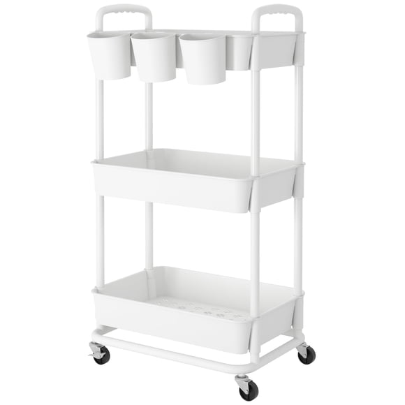 Carrito utilitario JIUYOTREE de 3 niveles de plástico enrollable blanco