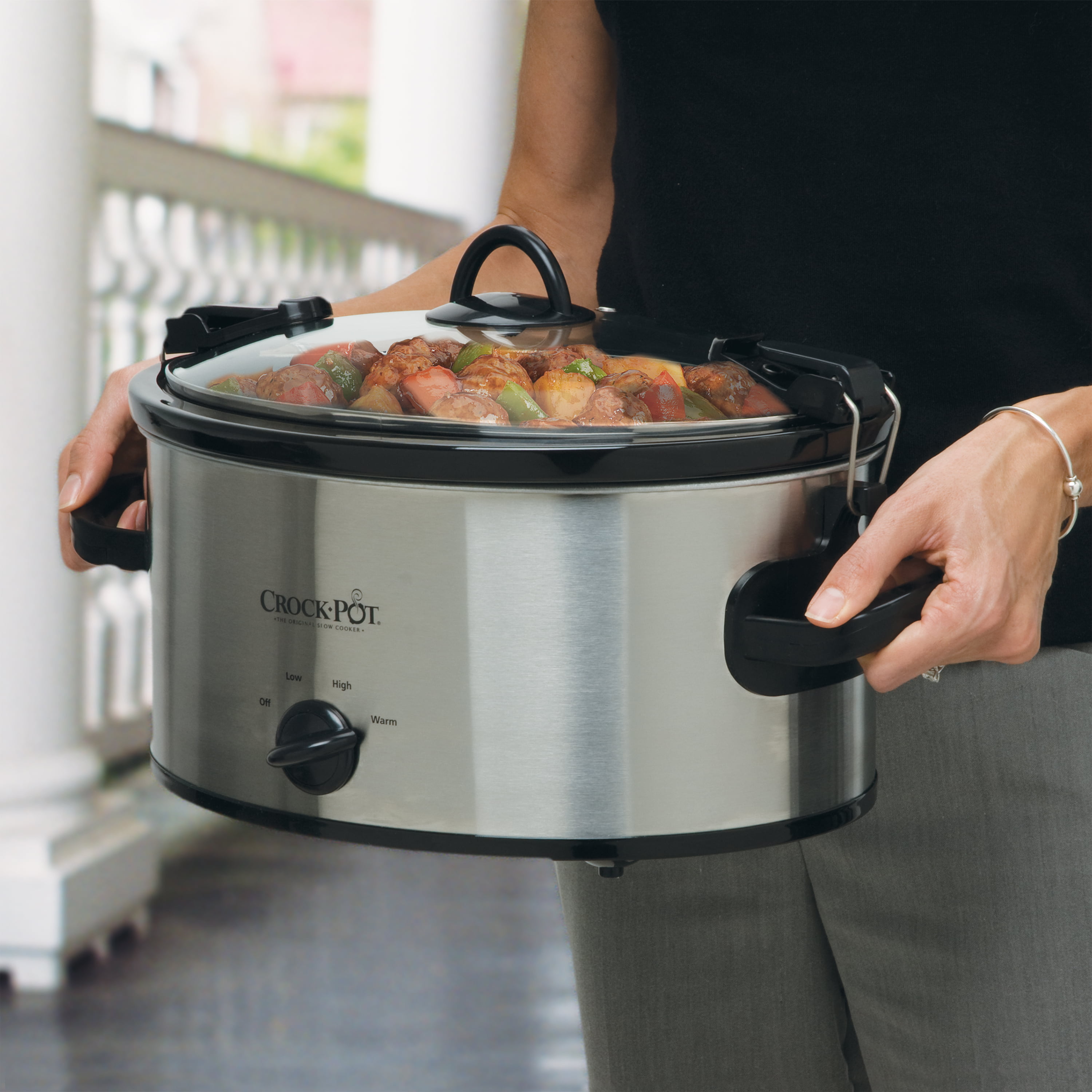 Crock-Pot Cook' N Carry Manual Portable Slow Cooker, 6 Quart, Stainless  Steel 