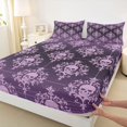 thumbnail image 4 of Homewish Gothic Skull Damask Bed Sheets,Halloween Full Size Sheets,Purple,4-Piece,1 Flat Sheet, 1 Fitted Sheet and 2 Pillowcases, 4 of 6