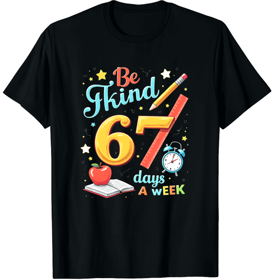 Be Kind 6 7 Days A Week Funny 67 Teacher School Librarian Graphic Black T-Shirt for Men and Women