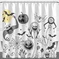 thumbnail image 1 of Whimsical Halloween Shower Curtain - Spooky Lanterns & Bats Design, 1 of 5