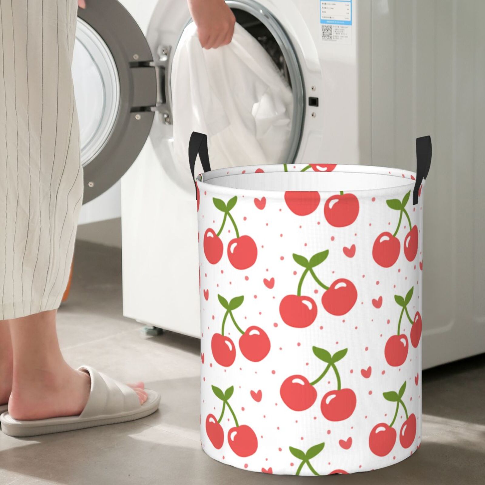 Large Laundry Basket with Handles - Cute Berry Love Kids Baby Dirty Clothes Laundry Hamper for Bedroom Aesthetic