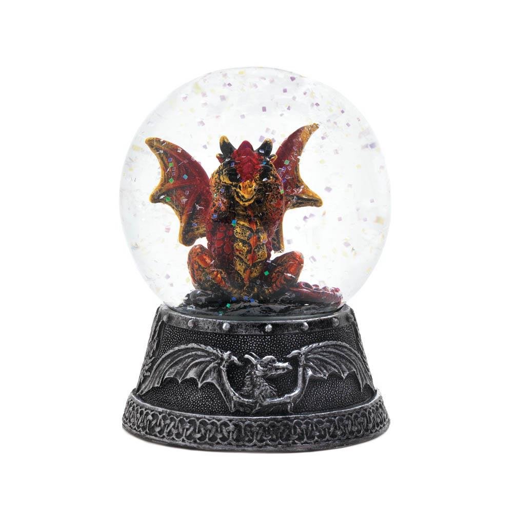 Kids Snow Globe, Orange Dragon Glass Small Glitterdome Modern Snow Water Globe