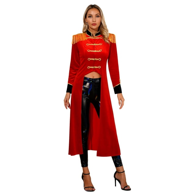 Miaeowve Women's Circus Ringmaster Velvet Long Tailcoat Gothic Vintage Jacket Coat Ringleader Tailcoat Jacket Red L