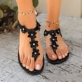 thumbnail image 6 of HomeDM Women's Flat Sandals Dressy Bohemian Summer Beach Thong Comfortable Ankle Strap Flip-Flops for Outdoor Walking, Black Size 5.5, 6 of 9