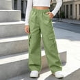 thumbnail image 4 of Mitankcoo Girls Cargo Pants Elastic Waist Wide Leg Multi Pockets Loose Casual Trousers for Kids School Daily 5-15Y, 4 of 8